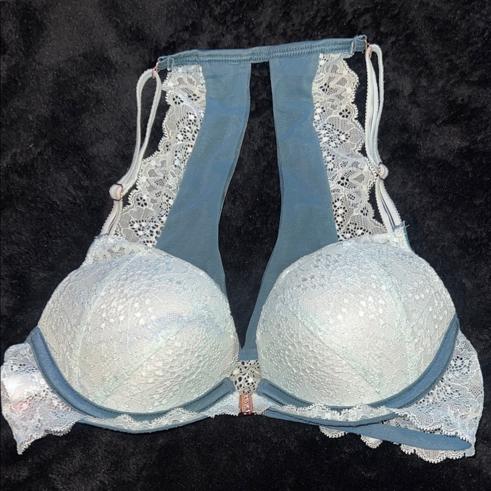 PINK Victoria's Secret Blue and White Lace Bra